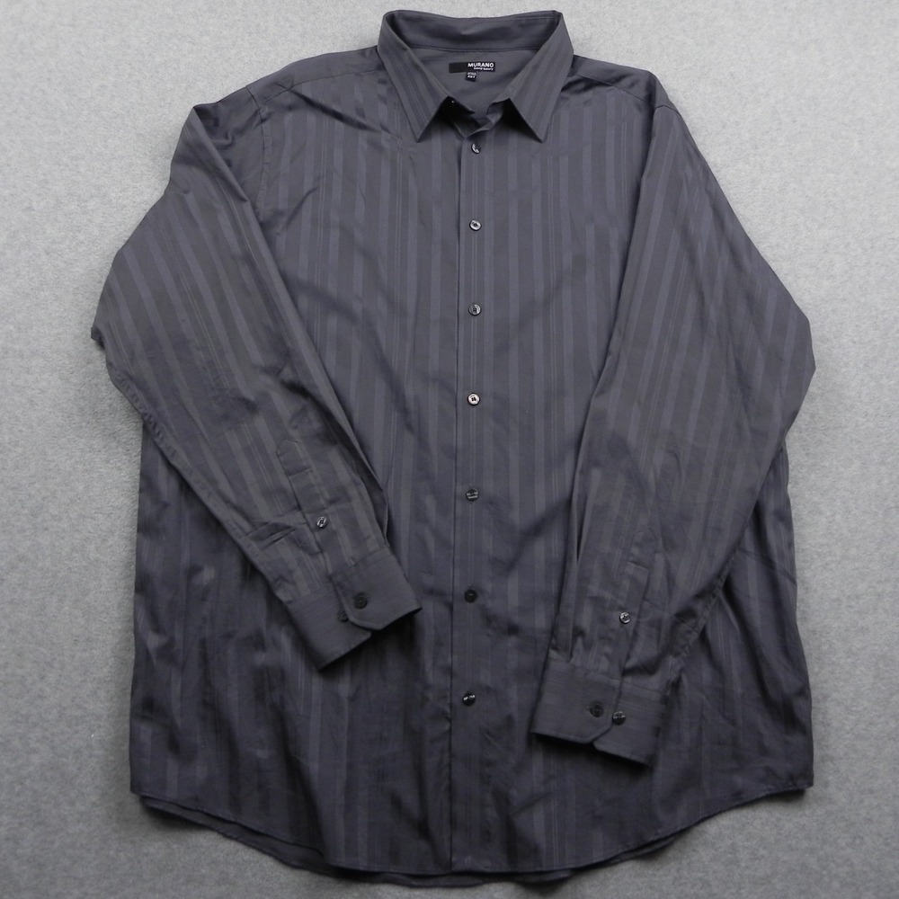Murano Shirt Mens 2XLT Tall Liquid Luxury Button Up Gray Striped Long Sleeve